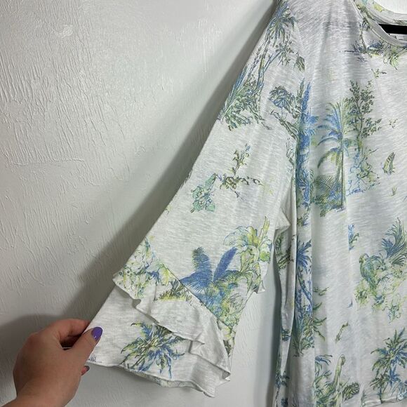 J. Jill Island Print Linen Cotton Blend Tiered Sleeve Top Size 4X - Picture 2 of 9